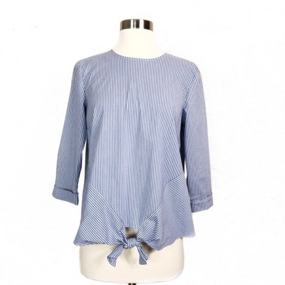J. Jill Striped Tie Front Blouse 2/3 Sleeve Top XS - Picture 2 of 8